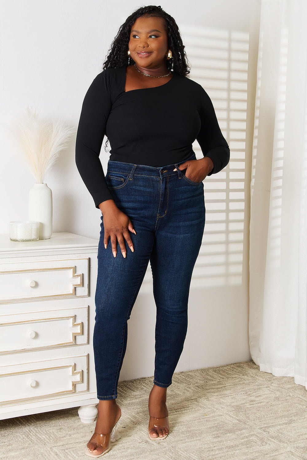 Basic Bae Asymmetrical Neck Long Sleeve Top - The Coin Has A Say