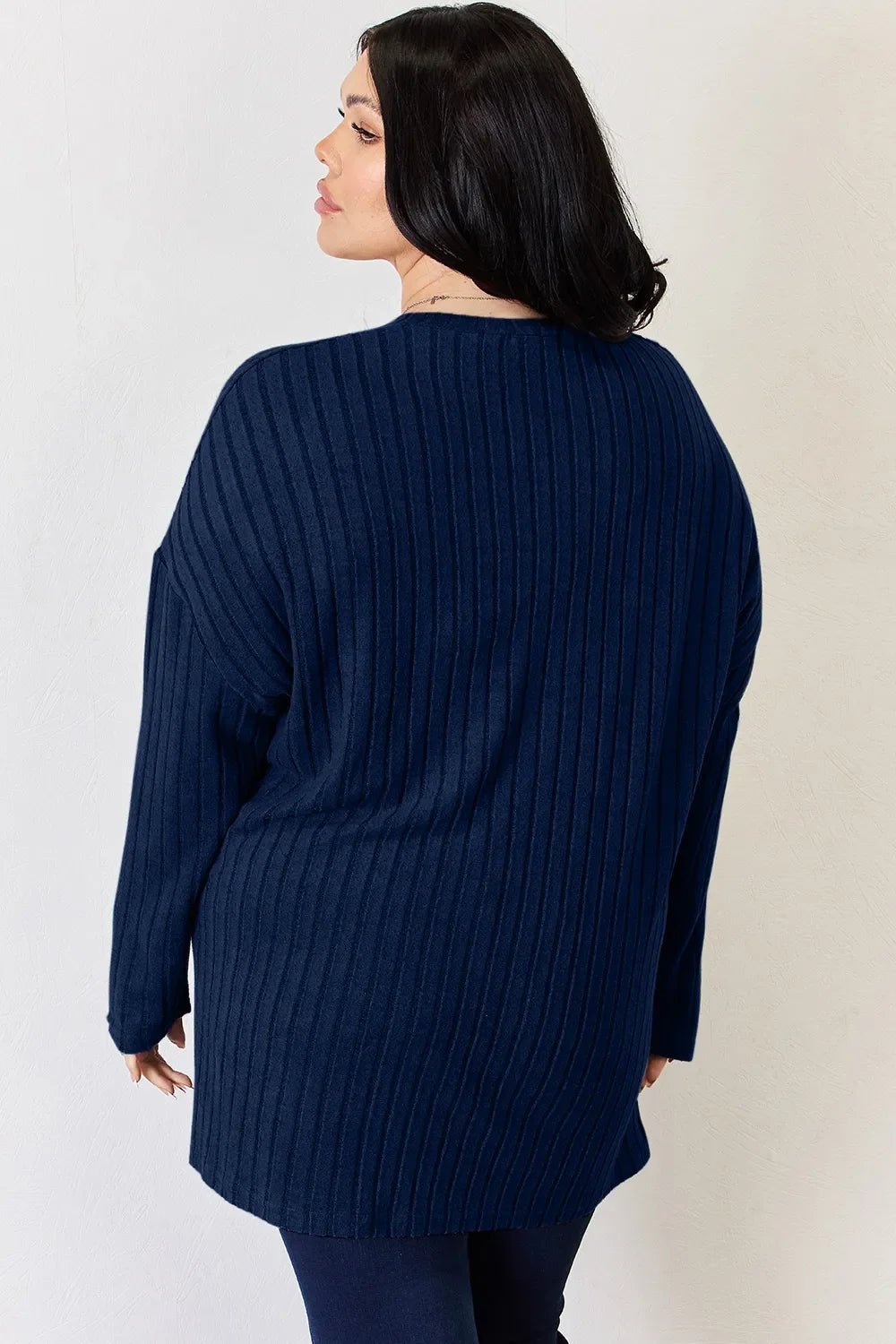 Basic Bae Full Size Ribbed Half Button Long Sleeve High-Low T-Shirt - The Coin Has A Say