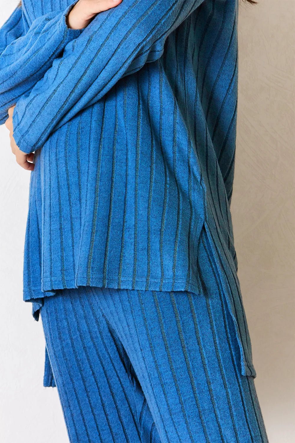 Basic Bae Full Size Ribbed Round Neck High-Low Slit Top and Pants Set - The Coin Has A Say