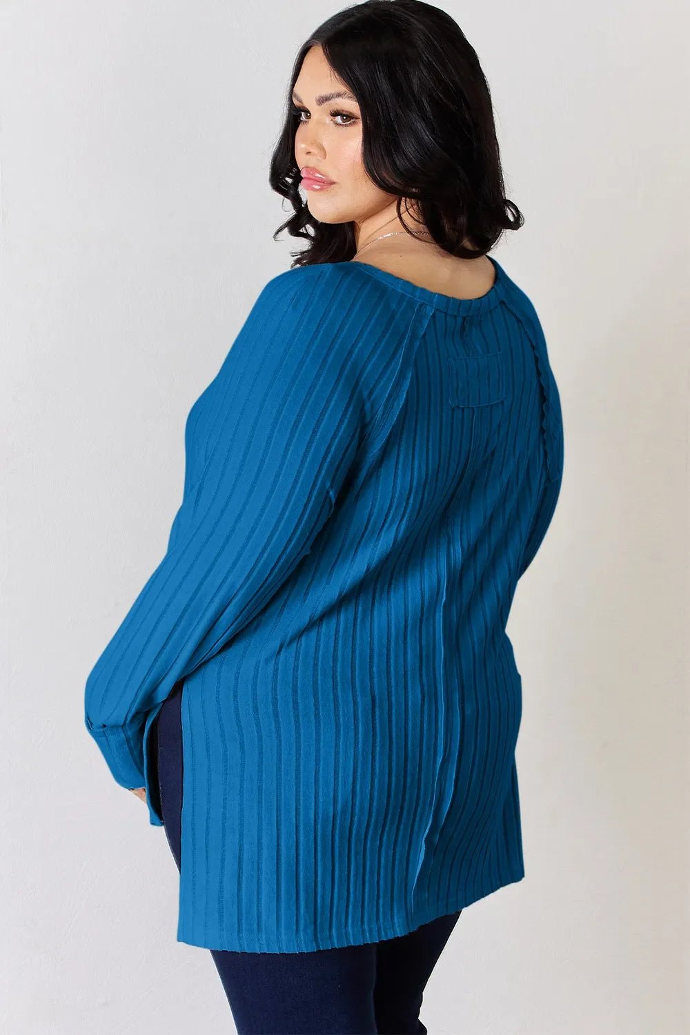 Basic Bae Full Size Ribbed Round Neck Slit T-Shirt - The Coin Has A Say