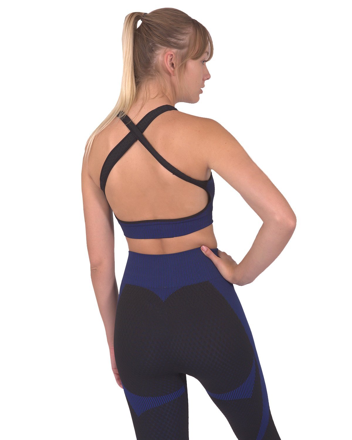 Trois Seamless Sports Bra - Black with Navy - The Coin Has A Say