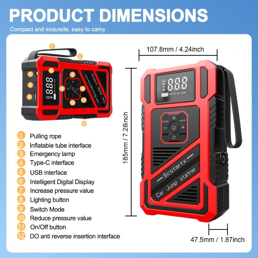 3000A 21V Car Jump Starter & 150PSI Tire Inflator 2-in-1 Portable Compressor - The Coin Has A Say