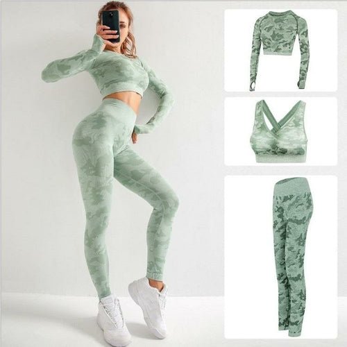 3pcs Women Carmful Camo Yoga Set Women Seamless Fitness Yoga Bra Sport - The Coin Has A Say
