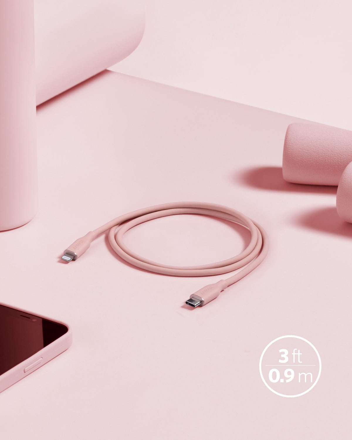 Anker <b>641</b> USB-C to Lightning Cable (Flow, 3 ft Silicone) - The Coin Has A Say