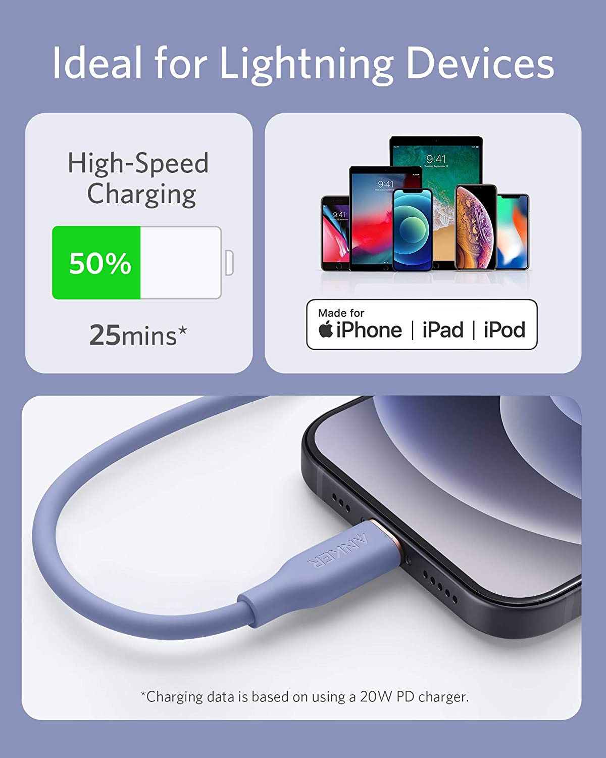 Anker <b>641</b> USB-C to Lightning Cable (Flow, 3 ft Silicone) - The Coin Has A Say