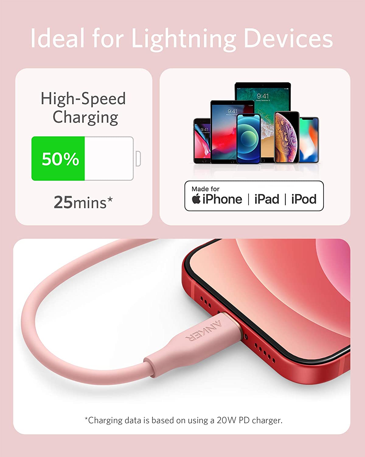 Anker <b>641</b> USB-C to Lightning Cable (Flow, 3 ft Silicone) - The Coin Has A Say