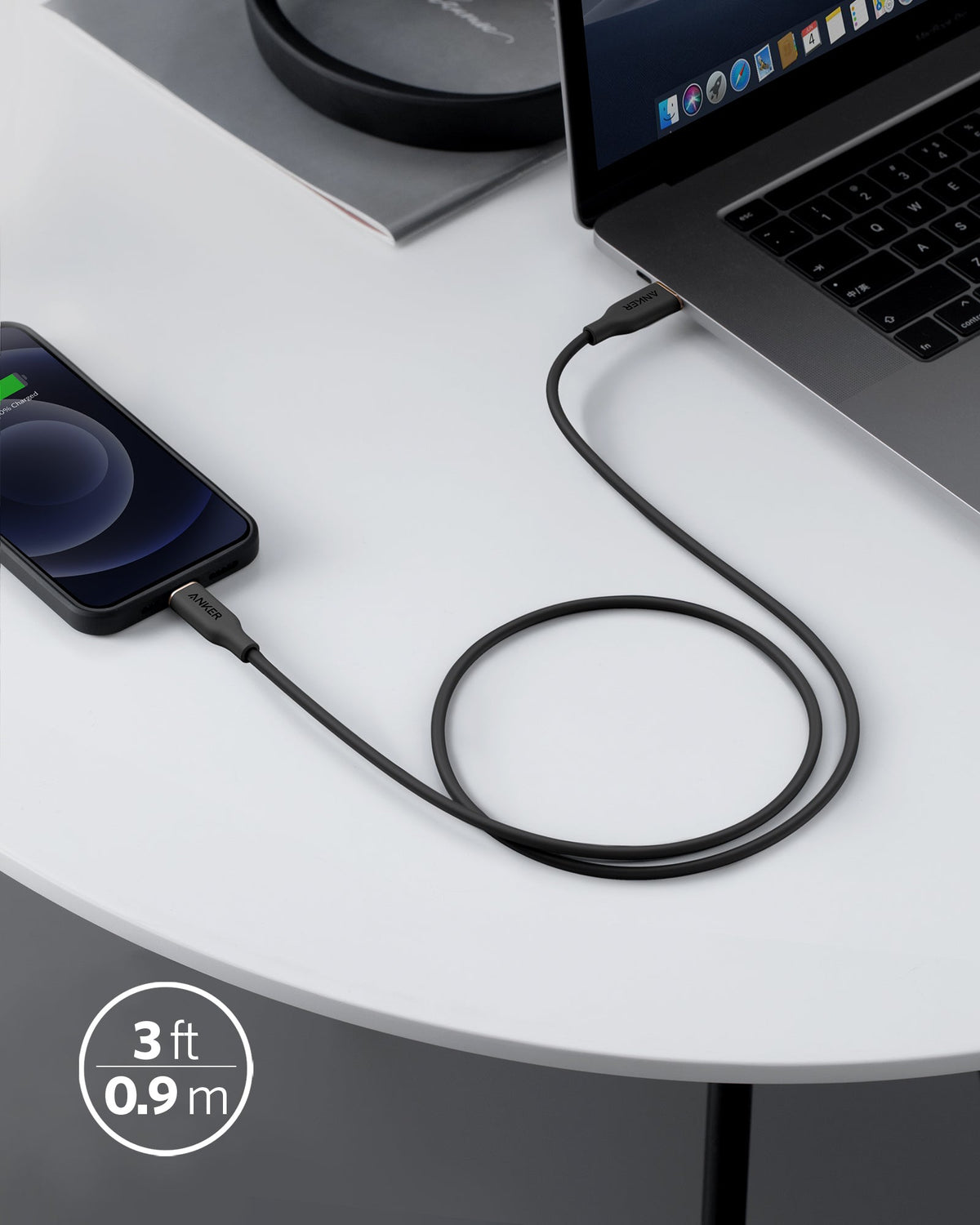 Anker <b>641</b> USB-C to Lightning Cable (Flow, 3 ft Silicone) - The Coin Has A Say