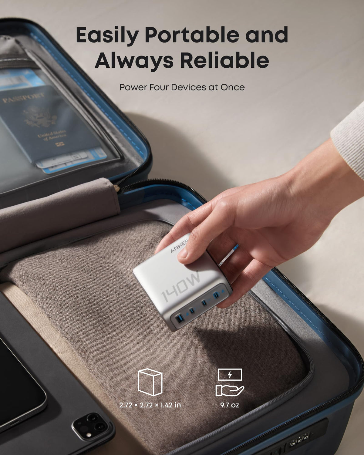Anker Charger (140W, 4-Port, PD 3.1) with USB-C Cable - The Coin Has A Say