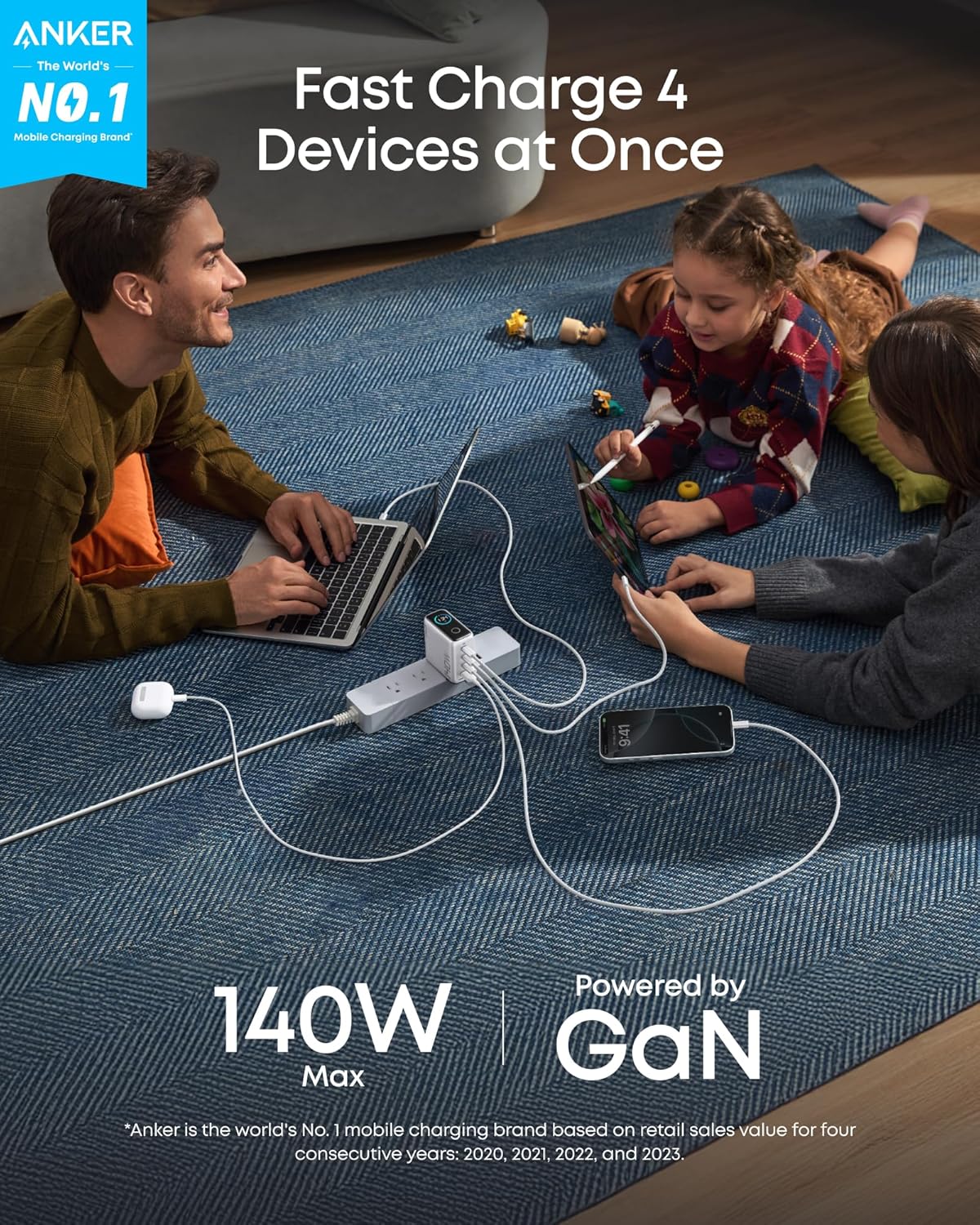 Anker Charger (140W, 4-Port, PD 3.1) with USB-C Cable - The Coin Has A Say