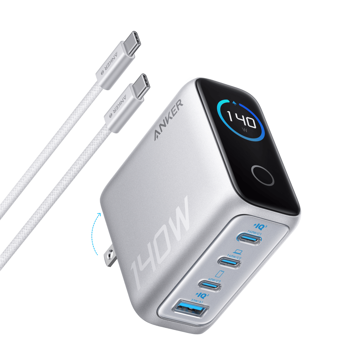 Anker Charger (140W, 4-Port, PD 3.1) with USB-C Cable - The Coin Has A Say