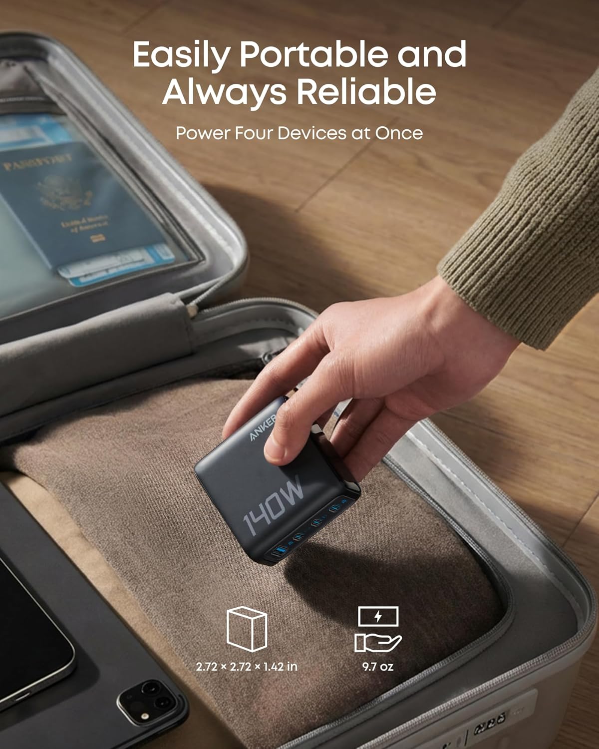 Anker Charger (140W, 4-Port, PD 3.1) with USB-C Cable - The Coin Has A Say