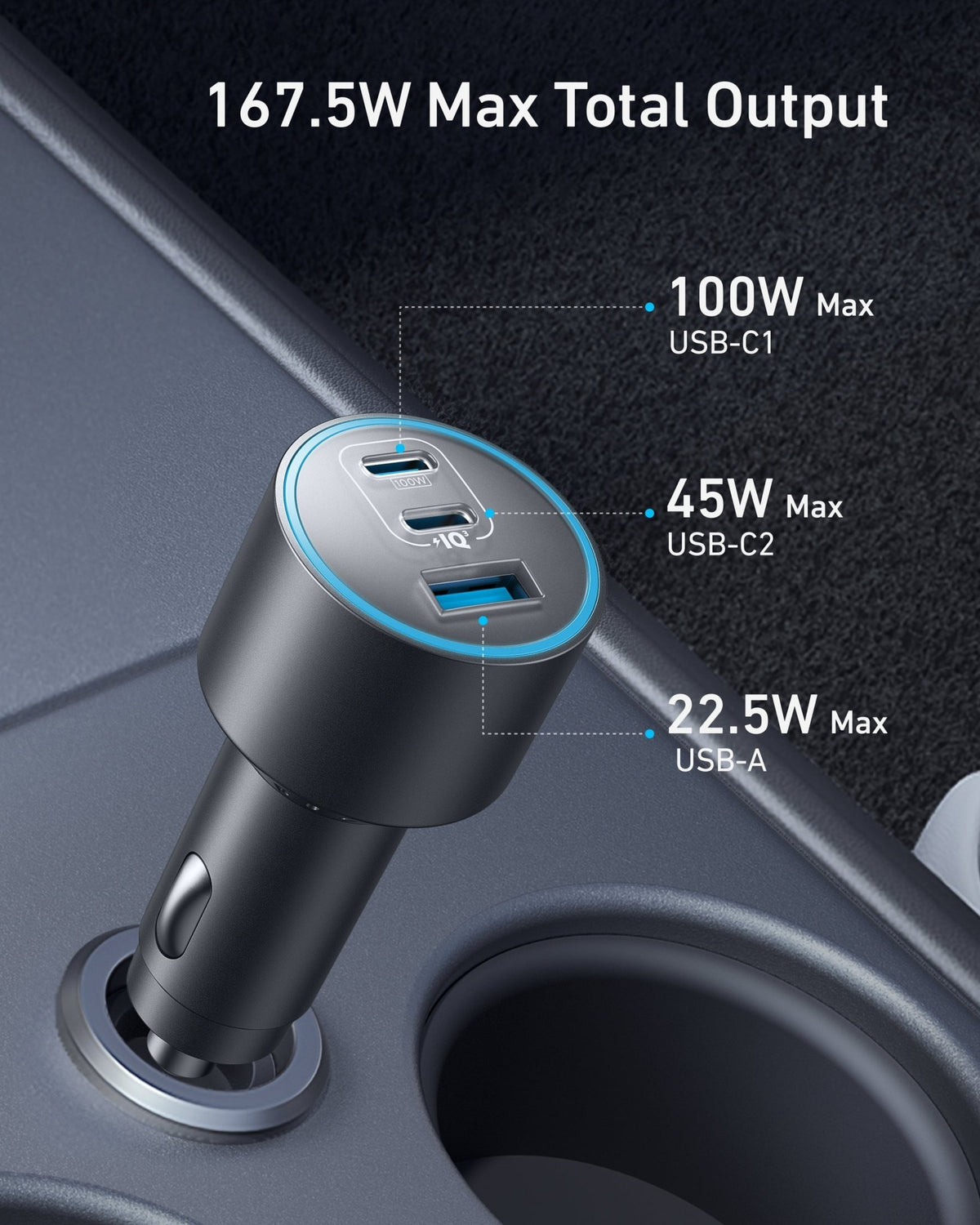 Anker Nano Car Charger (167.5W, 3 Ports) - The Coin Has A Say