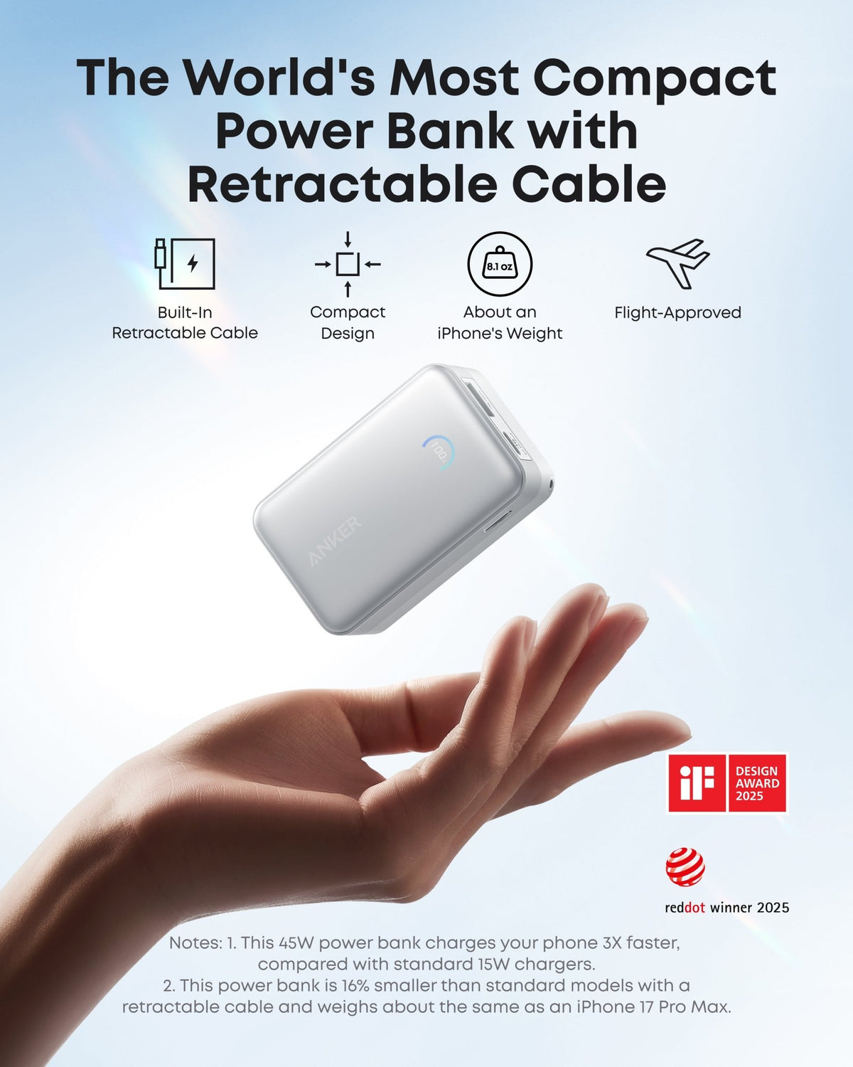 Anker Nano Power Bank (10K, 45W, Built-In Retractable USB-C Cable) - The Coin Has A Say