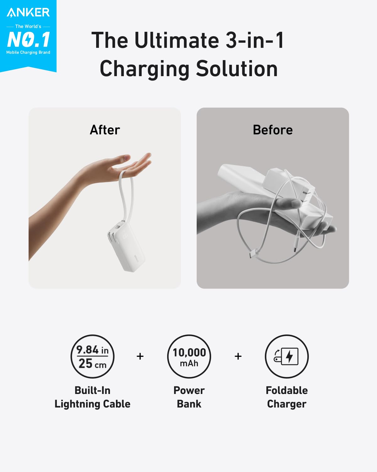 Anker Power Bank (10K, Fusion, Built-In Cable) - The Coin Has A Say