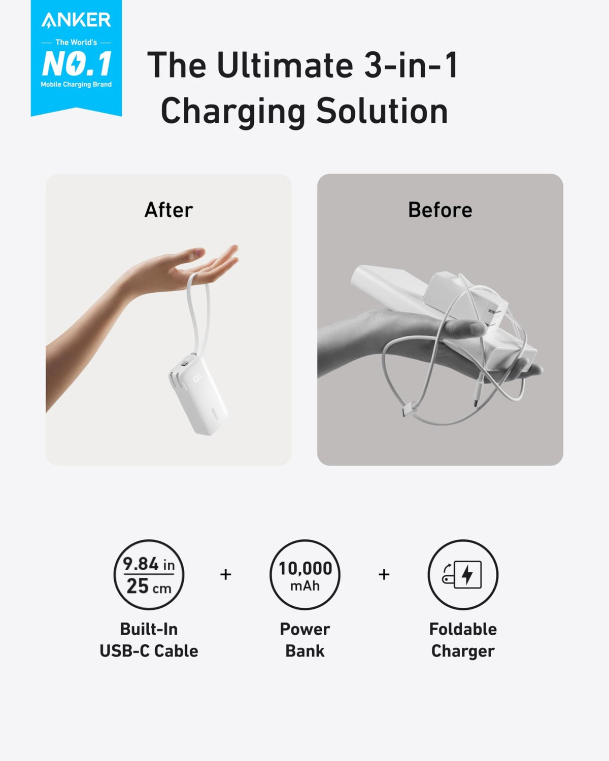 Anker Power Bank (10K, Fusion, Built-In Cable) - The Coin Has A Say