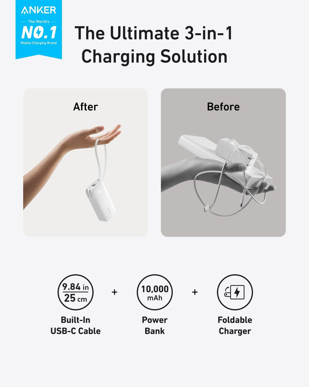 Anker Power Bank (10K, Fusion, Built-In Cable) - The Coin Has A Say