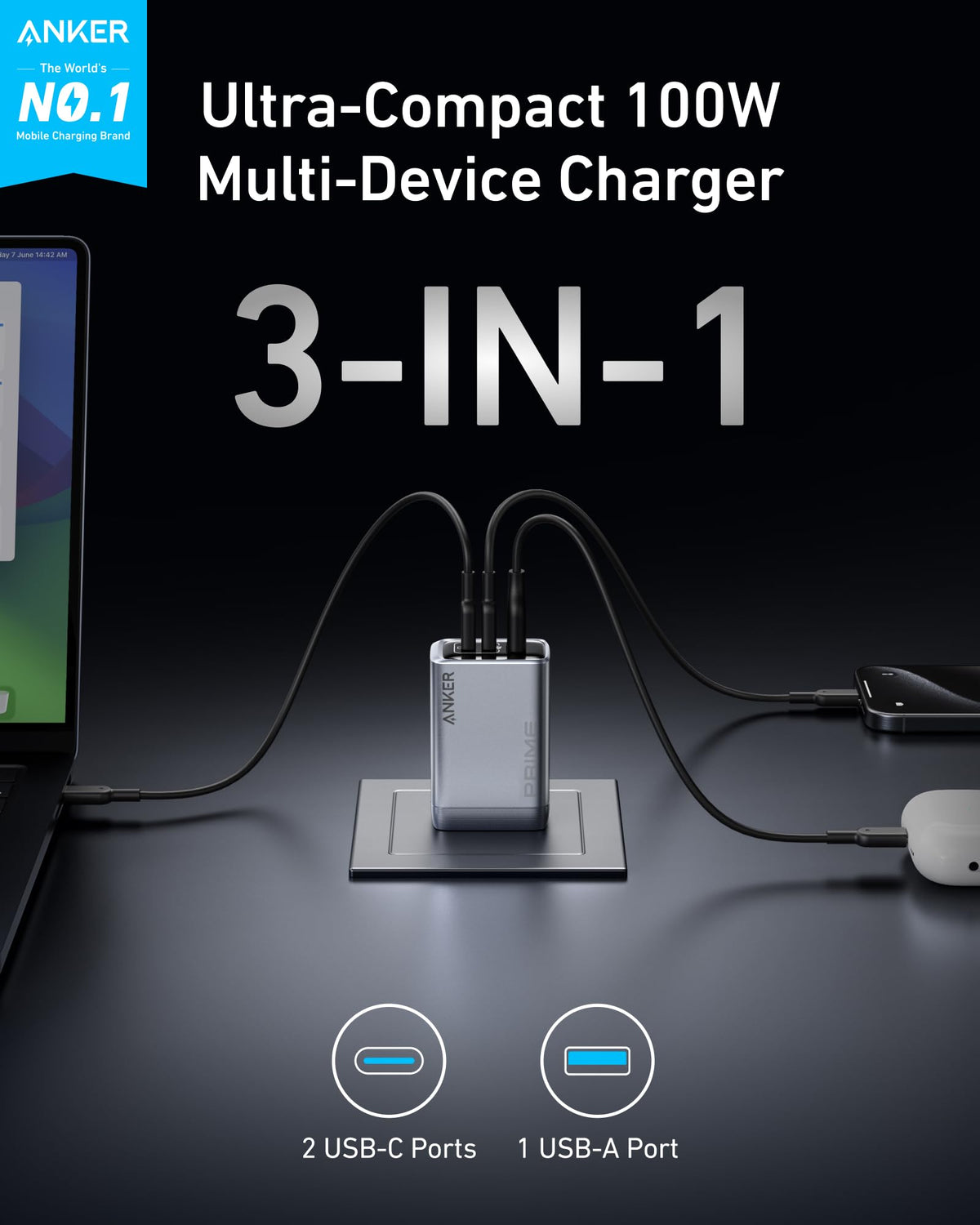 Anker Prime Charger (100W, 3 Ports, GaN) - The Coin Has A Say