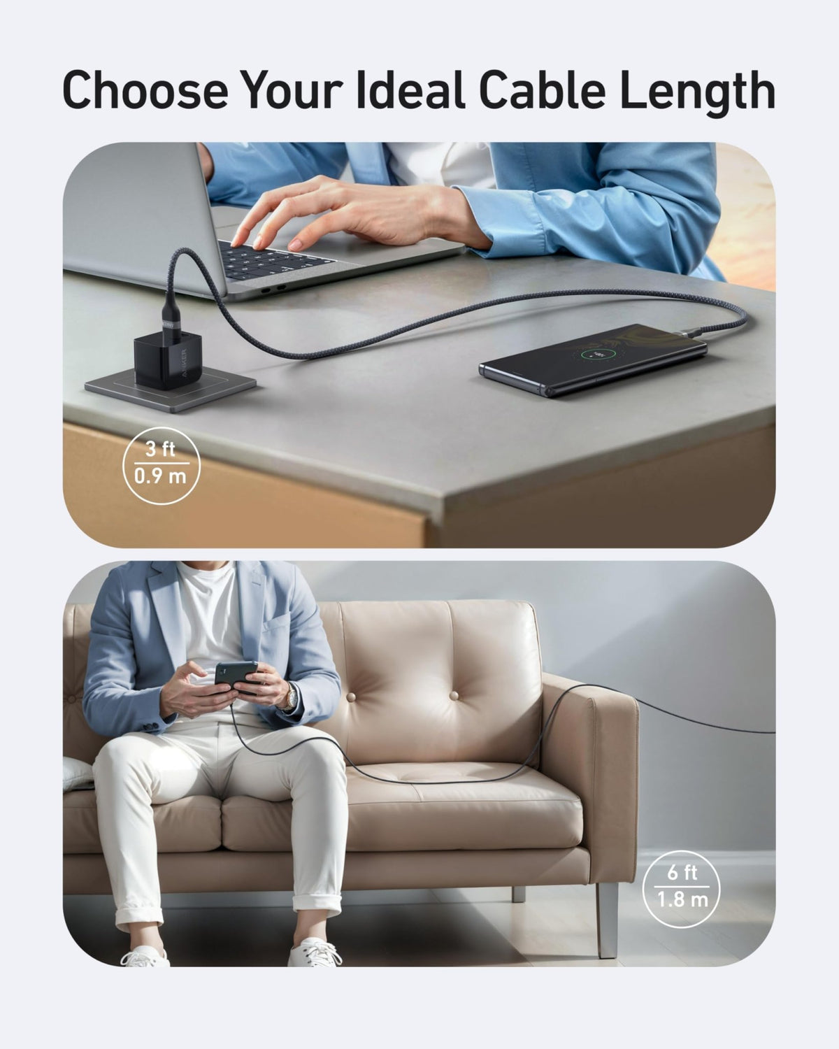 Anker USB-A to USB-C Cable (3 ft / 6 ft, Upcycled-Braided) - The Coin Has A Say