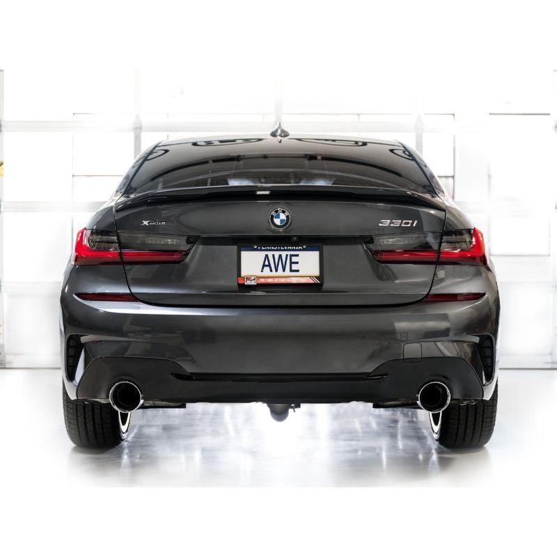 AWE 19-23 BMW 330i / 21-23 BMW 430i Base G2X Track Edition Axle Back Exhaust - Chrome Silver - The Coin Has A Say