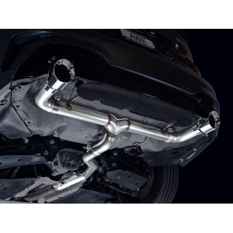 AWE 19-23 BMW 330i / 21-23 BMW 430i Base G2X Track Edition Axle Back Exhaust - Chrome Silver - The Coin Has A Say