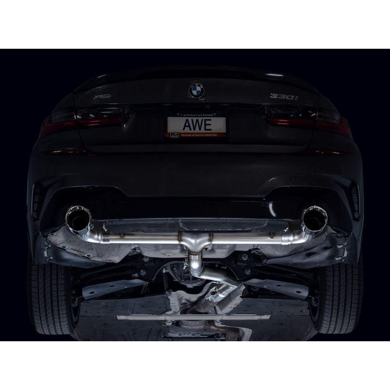 AWE 19-23 BMW 330i / 21-23 BMW 430i Base G2X Track Edition Axle Back Exhaust - Chrome Silver - The Coin Has A Say