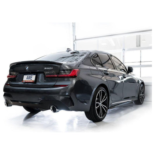 AWE 19-23 BMW 330i / 21-23 BMW 430i Base G2X Track Edition Axle Back Exhaust - Chrome Silver - The Coin Has A Say