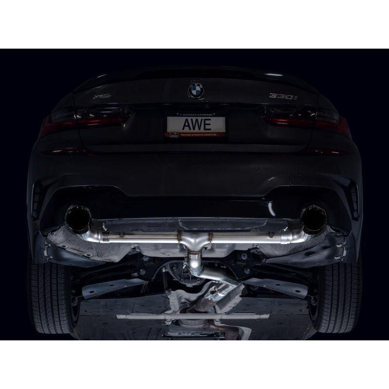 AWE 19-23 BMW 330i / 21-23 BMW 430i Base G2X Track Edition Axle Back Exhaust - Diamond Black - The Coin Has A Say