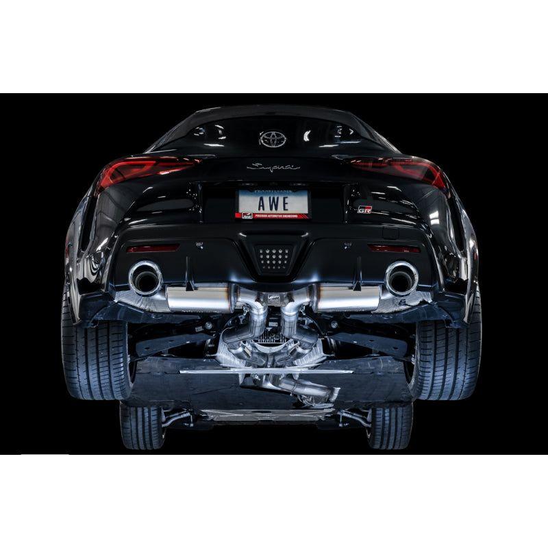 AWE 2020 Toyota Supra A90 Resonated Touring Edition Exhaust - 5in Chrome Silver Tips - The Coin Has A Say