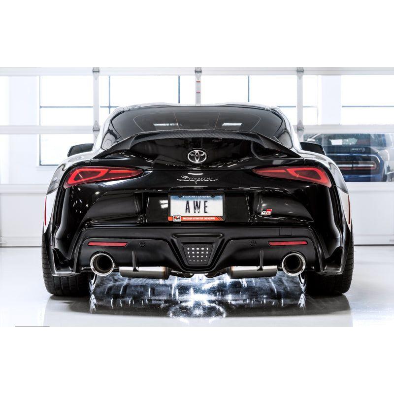 AWE 2020 Toyota Supra A90 Resonated Touring Edition Exhaust - 5in Chrome Silver Tips - The Coin Has A Say