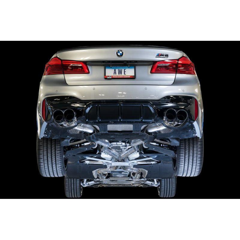 AWE Tuning 18-19 BMW F90 M5 SwitchPatch Cat-Back Exhaust- Black Diamond Tips - The Coin Has A Say