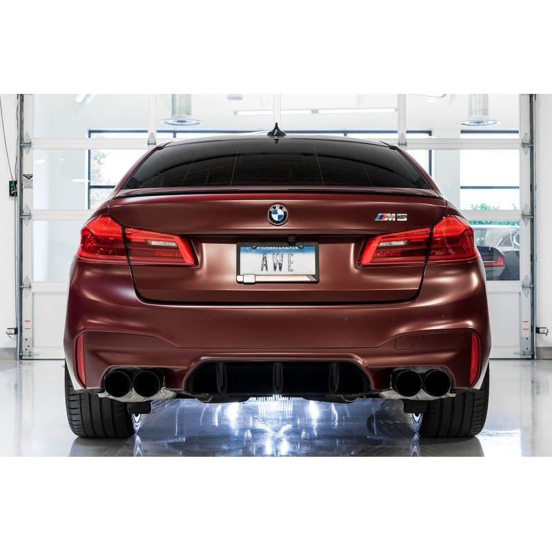 AWE Tuning 18-19 BMW M5 (F90) 4.4T AWD Cat-back Exhaust - Track Edition (Diamond Black Tips) - The Coin Has A Say