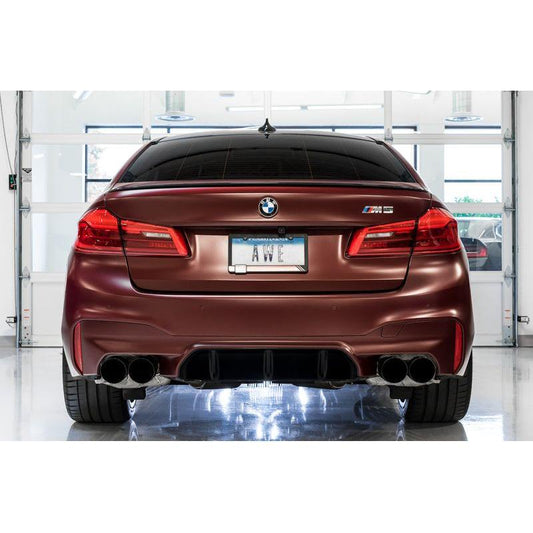 AWE Tuning 18-19 BMW M5 (F90) 4.4T AWD Cat-back Exhaust - Track Edition (Diamond Black Tips) - The Coin Has A Say