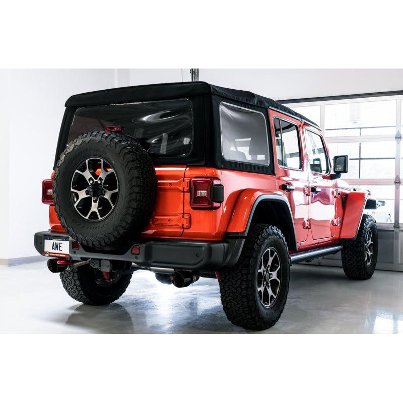 AWE Tuning 2018+ Jeep Wrangler JL/JLU Tread Edition Axle-Back Dual Exhaust - Diamond Black Tips - The Coin Has A Say