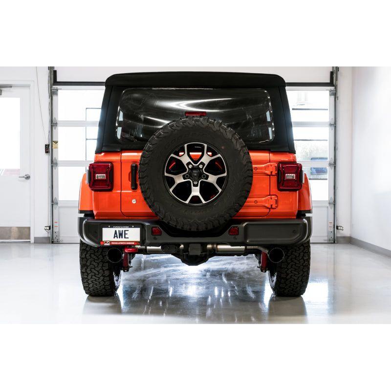 AWE Tuning 2018+ Jeep Wrangler JL/JLU Tread Edition Axle-Back Dual Exhaust - Diamond Black Tips - The Coin Has A Say