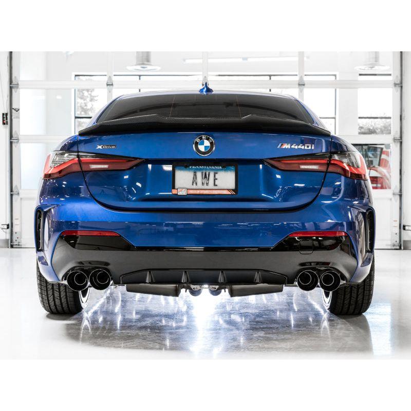 AWE Tuning 2019+ BMW M340i (G20) Resonated Touring Edition Exhaust - Quad Diamond Black Tips - The Coin Has A Say