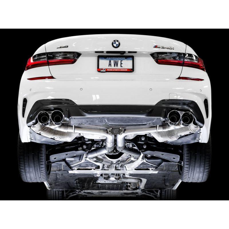 AWE Tuning 2019+ BMW M340i (G20) Track Edition Exhaust - Quad Chrome Silver Tips - The Coin Has A Say