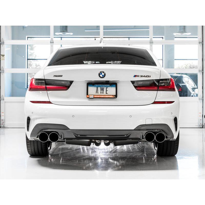 AWE Tuning 2019+ BMW M340i (G20) Track Edition Exhaust - Quad Chrome Silver Tips - The Coin Has A Say