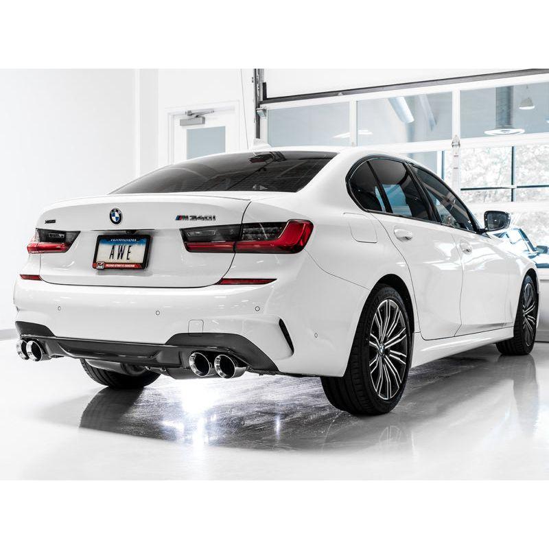 AWE Tuning 2019+ BMW M340i (G20) Track Edition Exhaust - Quad Chrome Silver Tips - The Coin Has A Say