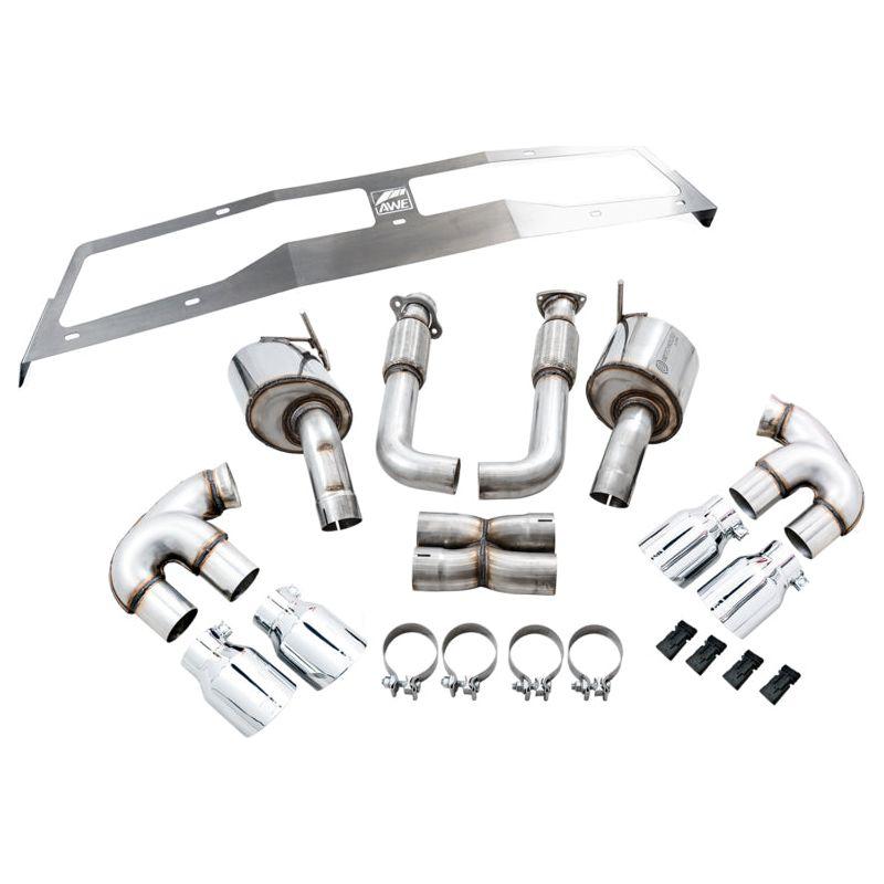 AWE Tuning 2020 Chevrolet Corvette (C8) Touring Edition Exhaust - Quad Chrome Silver Tips - The Coin Has A Say