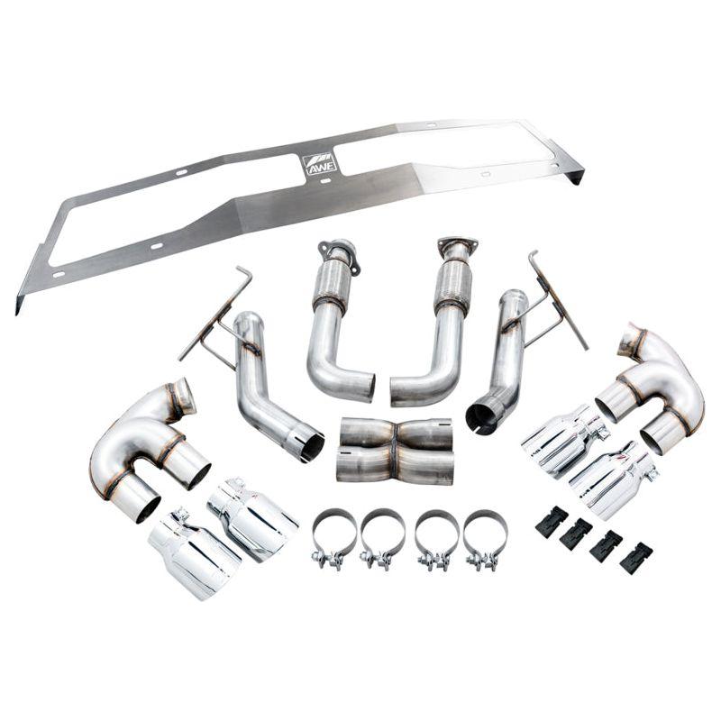 AWE Tuning 2020 Chevrolet Corvette (C8) Track Edition Exhaust - Quad Chrome Silver Tips - The Coin Has A Say