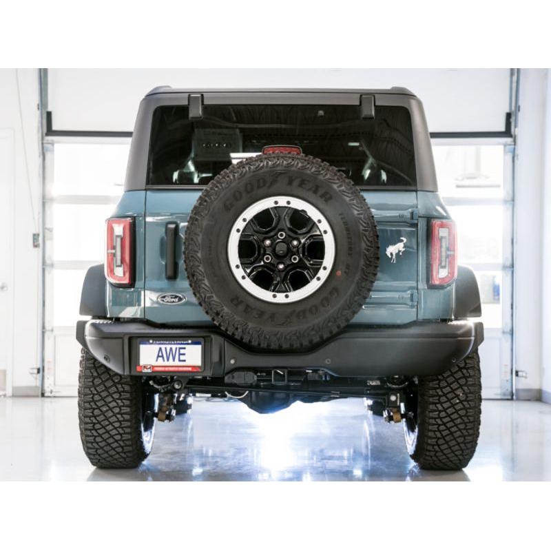 AWE Tuning 2021+ Ford Bronco 0FG Exhaust (No Tips) w/ Bash Guard - The Coin Has A Say