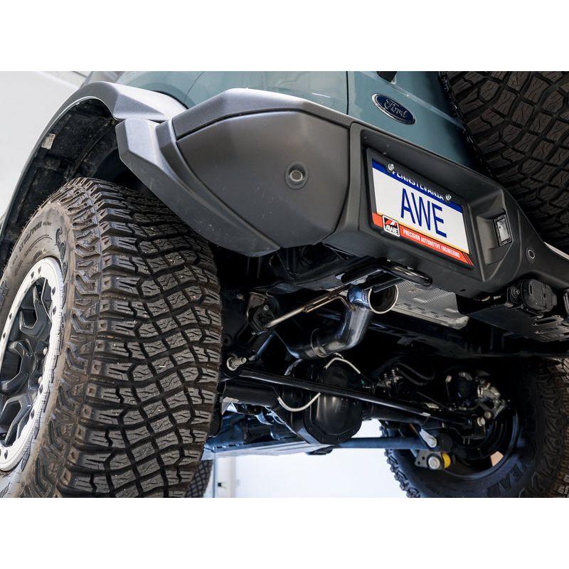 AWE Tuning 2021+ Ford Bronco 0FG Exhaust (No Tips) w/ Bash Guard - The Coin Has A Say