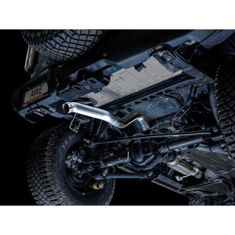 AWE Tuning 2021+ Ford Bronco 0FG Exhaust (No Tips) w/ Bash Guard - The Coin Has A Say