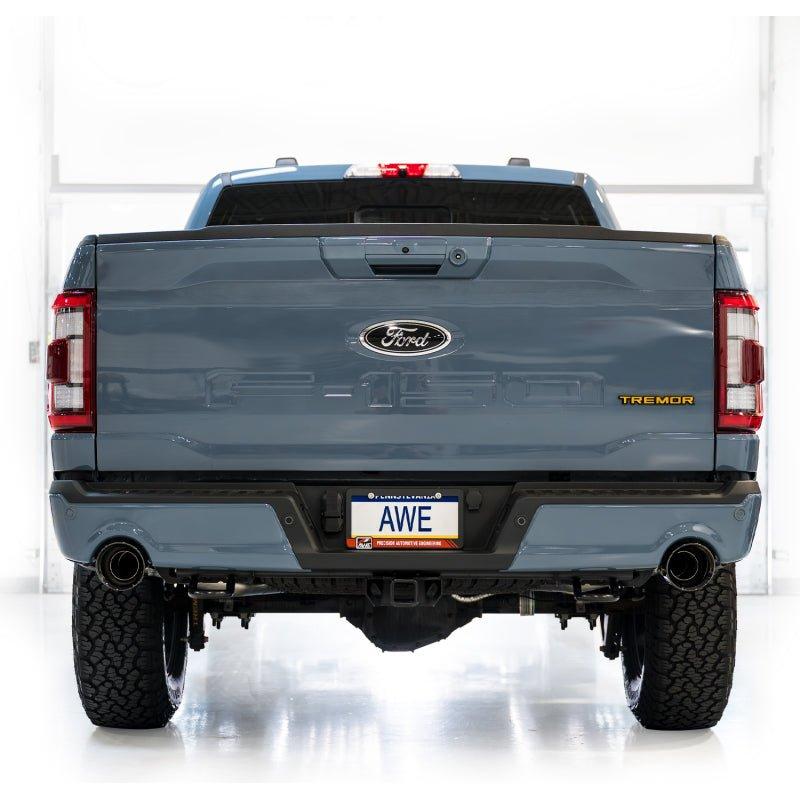 AWE Tuning 2021+ Ford F-150 Tremor (w/ Bumper Cutouts) 0FG Non-Resonated Catback -Diamond Black Tips - The Coin Has A Say