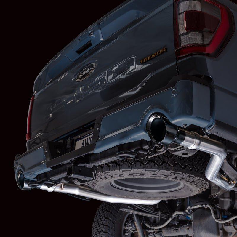 AWE Tuning 2021+ Ford F-150 Tremor (w/ Bumper Cutouts) 0FG Non-Resonated Catback -Diamond Black Tips - The Coin Has A Say