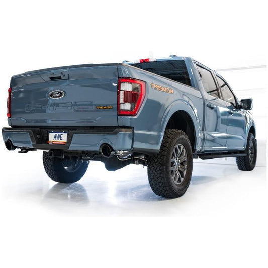 AWE Tuning 2021+ Ford F-150 Tremor (w/ Bumper Cutouts) 0FG Non-Resonated Catback -Diamond Black Tips - The Coin Has A Say