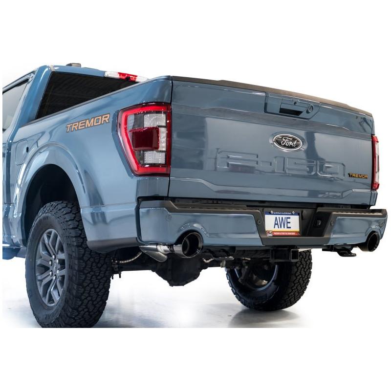 AWE Tuning 2021+ Ford F-150 Tremor (w/ Bumper Cutouts) 0FG Non-Resonated Catback -Diamond Black Tips - The Coin Has A Say