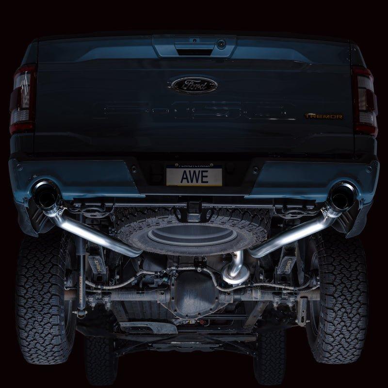 AWE Tuning 2021+ Ford F-150 Tremor (w/ Bumper Cutouts) 0FG Non-Resonated Catback -Diamond Black Tips - The Coin Has A Say