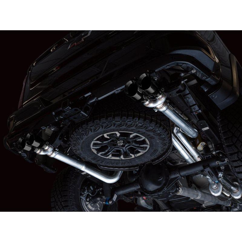 AWE Tuning 22-23 GMC Sierra 1500 AT4X 6.2L 0FG Catback Split Dual (Flat Bumper) - Diamond Black Tips - The Coin Has A Say