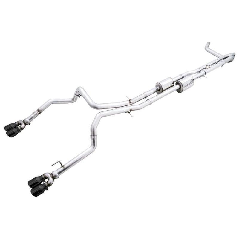 AWE Tuning 22-23 GMC Sierra 1500 AT4X 6.2L 0FG Catback Split Dual (Flat Bumper) - Diamond Black Tips - The Coin Has A Say